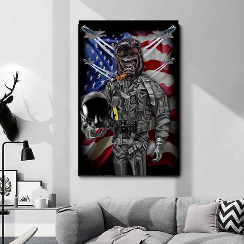 2-patriotic-paintings-fun-wall-prints-the-fighter-pilot-is-a-gorilla
