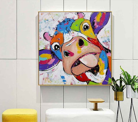 colorful cow painting - cow pictures on canvas - the cow chipie