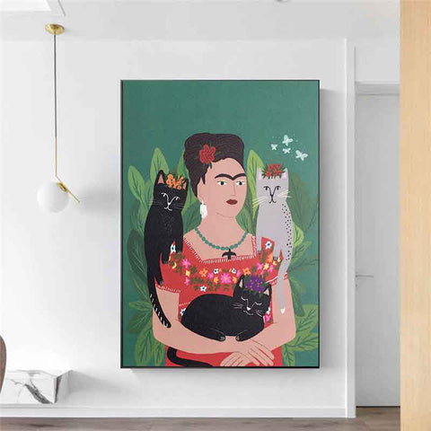2-frida-kahlo-prints-on-canvas-cat-art-work-frida-and-her-cats