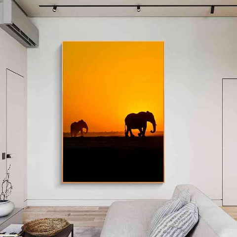 2-elephant-canvas-painting-elephant-stock-canvas-sunset-in-the-savannah