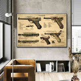 4-army-wall-decor-gun-wall-art-plan-of-the-Luger-gun