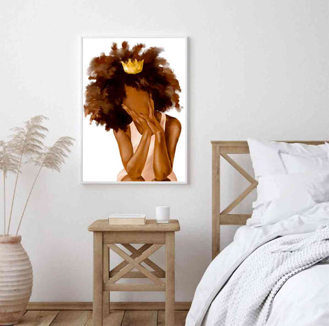 2-princess-theme-nursery-childrens-wall-art-for-bedrooms-afro-princess-with-curly-hair