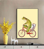 cute frog painting - frog canvas painting - a frog on a bike